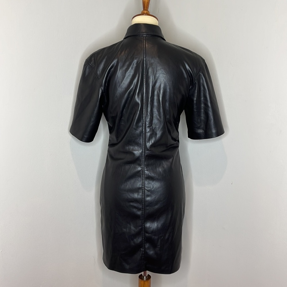 NANUSHKA “Berto” Vegan‎ Leather Collared Button-down Shirtdress in Black - Picture 8 of 15